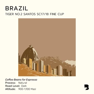 เมล็ดกาแฟ คั่วเข้ม - Brazil Tiger No.2 Santos SC17/18 Fine Cup