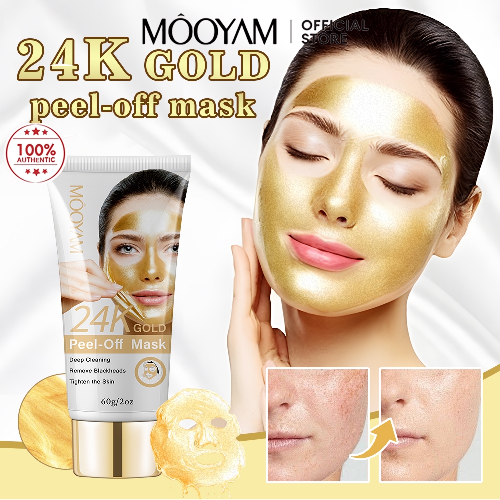 MOOYAM 24K Gold Peeling Face Mask ต่อต้านริ้วรอยสิว ลดสิวหัวดําทําความสะอาดลึกควบคุมน้ํามันรูขุมขนหดตัว ผลิตภัณฑ์ 60g