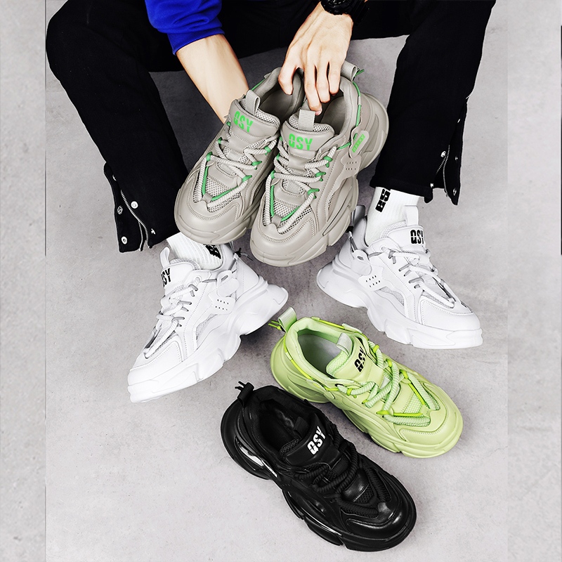 【Venous】2025 รองเท้าผ้าใบสีขาวหนาสำหรับผู้ชาย รองเท้าผ้าใบแบบเป็นกันเองสำหรับผู้ชาย รองเท้ากีฬายางสำหรับผู้ชาย
