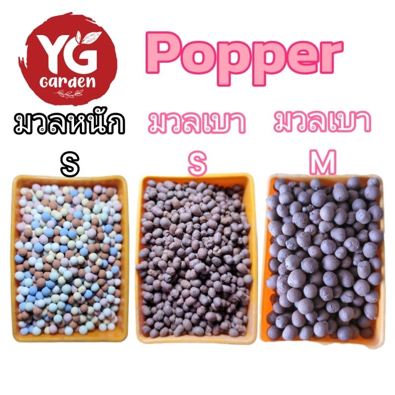 เม็ดดินเผา ป๊อบเปอร์ (Popper) Size S, M ขนาด 300 กรัม, มวลเบา 1 ลิตร