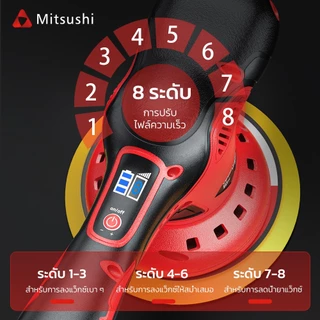 Mitsushi [แบตอึด3/5cell] เครื่องขัดสีรถ แบบไร้สาย มาพร้อมแบตลิเธียมชาร์จได้1/ 2ก้อน และชุดแผ่นขัดสำหรับลงแว็กซ์ครบเซ็ต