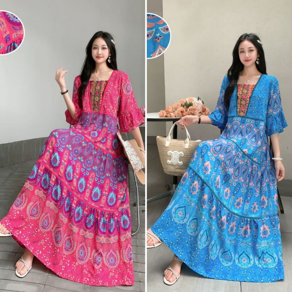 เดรส เดรสสาวอวบ สไตล์โบฮีเมียน ฟรีไซด์ อก32-44 ยาว47 นิ้ว ตรงอกเป็นงานปักจริง สม็อคหลังมีเชือกผูก พร้อมส่งจากไทย