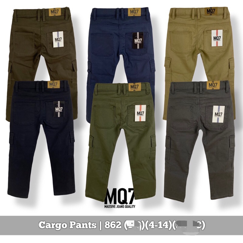 กางเกงขายาวCargoเด็กMQ7ขาเดฟกึ่งกระบอก4-12ปีผ้านิ่มยืดผสมสแปนเด็ก ใส่สบาย พร้อมส่ง