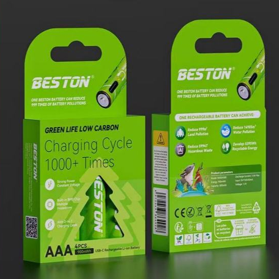 Beston 1.5V AAA Li-ion 900mWh แบตเตอรี่แบบชาร์จ Type-C ชาร์จอินเตอร์เฟซ แบตเตอรี่แบบชาร์จ Type-C USB สำหรับอุปกรณ์ทั่วไป