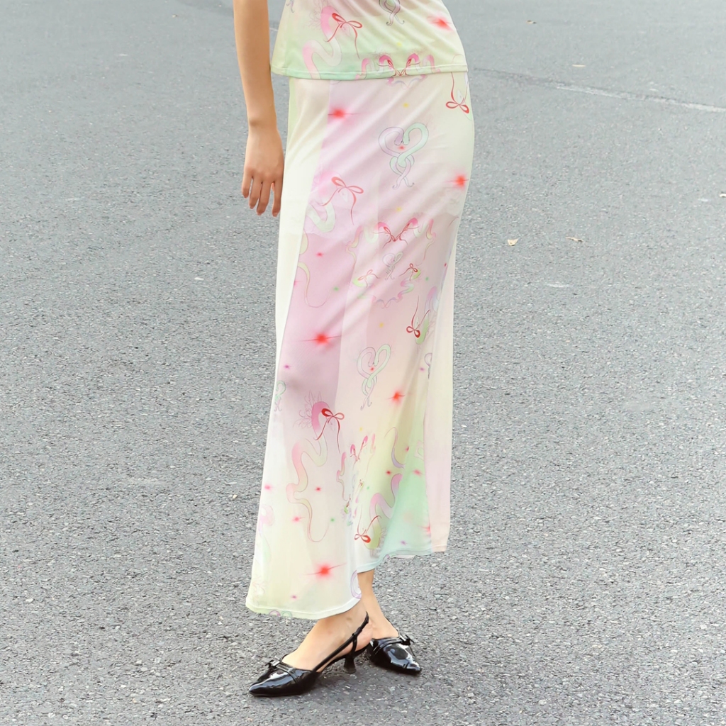 BLACKDOG BKK - Lunar2505 - Rich see-through skirt - กระโปรงซีทรูตาข่ายยืดพิมพ์ลาย