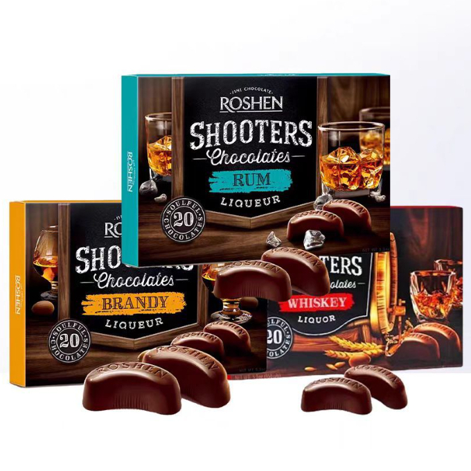 พร้อมส่ง Chocolate Roshen Shooters ช๊อคโกแลต แท้ นำเข้า แบบกล่อง มี 20 ชิ้น ไส้เยอะ