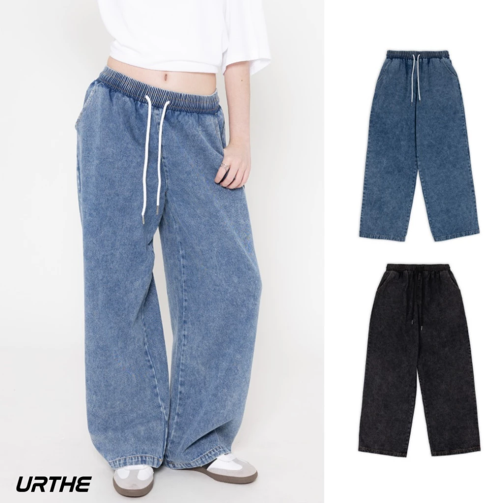 URTHE - กางเกงขายาว ยีนส์ สีฟอก รุ่น BAGGY JEANS 2.0