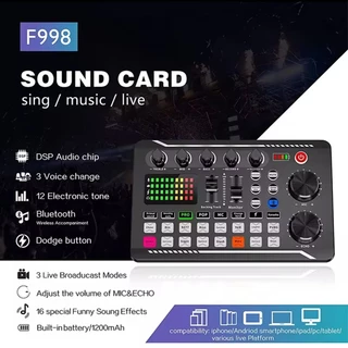 การ์ดเสียง รุ่นF998 สดการ์ด Sound Card F998 เข้ากันได้กับหลายแพลตฟอร์ม Live คาราโอเกะ มีลูทูธ รองรับโทรศัพท์ คอมพิวเตอร์