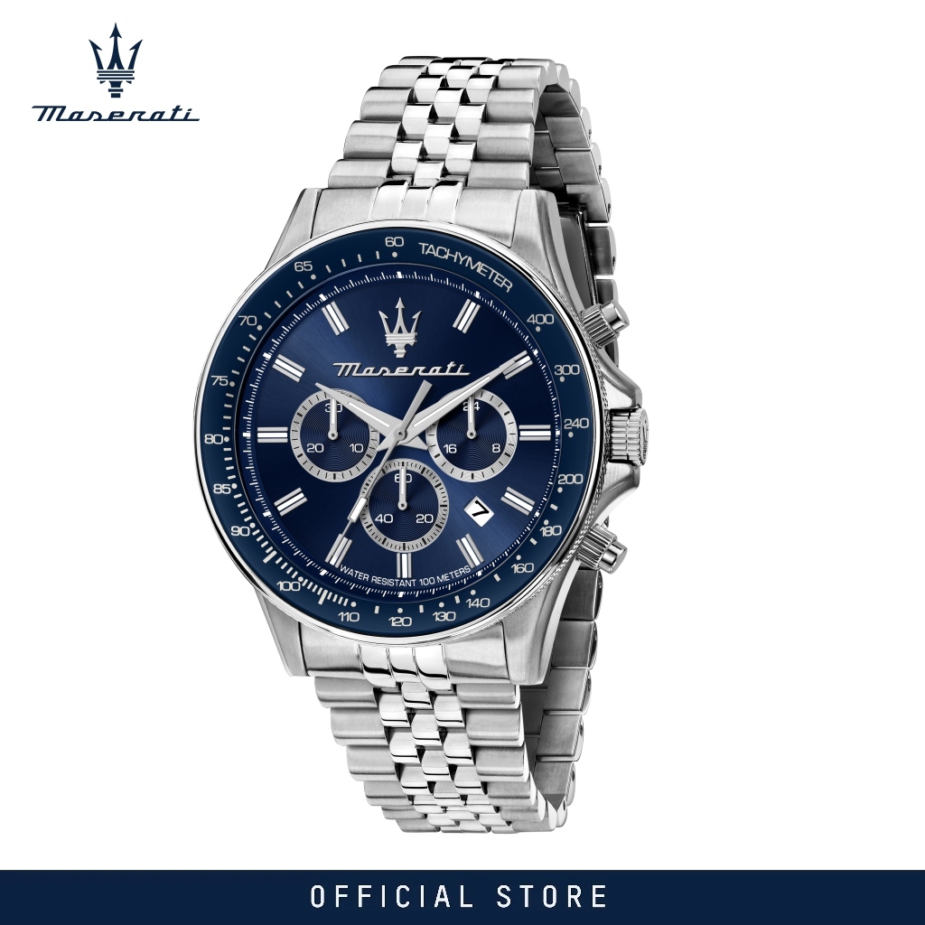 【2 Years Warranty】 Maserati Sfida 44mm Men's Chronograph Quartz Watch Luminous Dial Hands R887364002