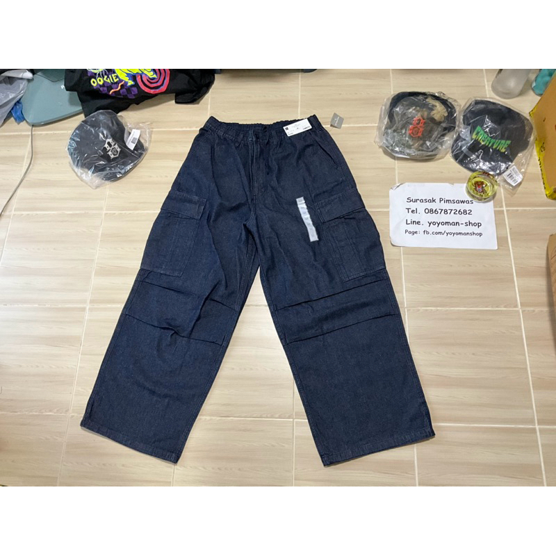 กางเกง GU Denim Super Wide Cargo Pants (ทรงBallon) สียีนส์ ของแท้มือ1 (size M) เอว32-34