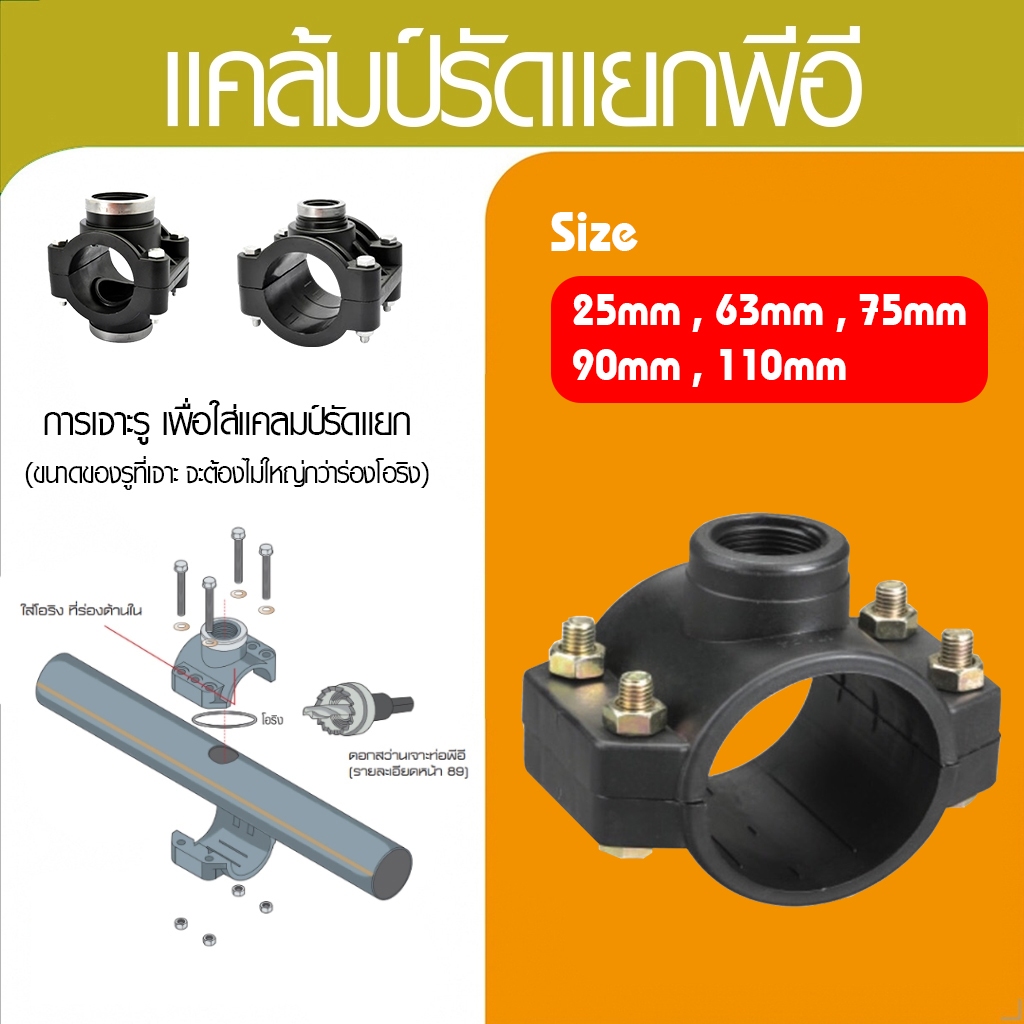 แคลมป์รัดแยก Saddle Clamp แคล้มรัดแยก PE ชนิดเกลียวด้านเดียว