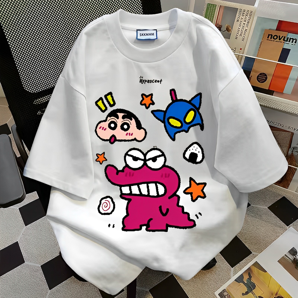 เสื้อ เสื้อชินจัง เสื้อยืดผู้หญิง oversize ลายการ์ตูน ผ้าคอตตอน ใส่สบายๆ สไตล์เกาหลี