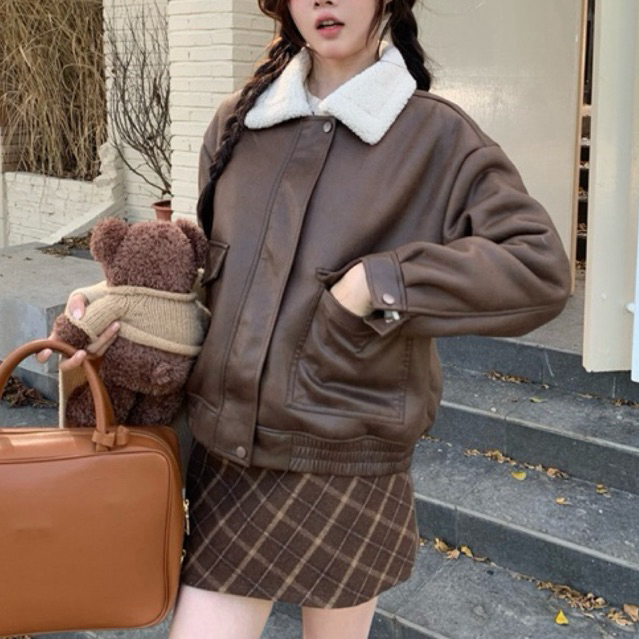 gurls.girl | (พร้อมส่ง) fluffy leather jacket แจ็คเก็ตหนังบุขนกันหนาว ส่งจากไทย - รูปที่ 4