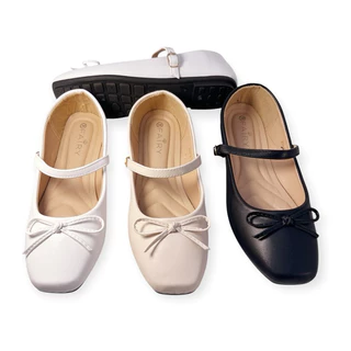222-5 รองเท้าหนังด้านแมรี่เจน พื้นนุ่มมาก หัวตัด PU หน้าโบว์ FAIRY