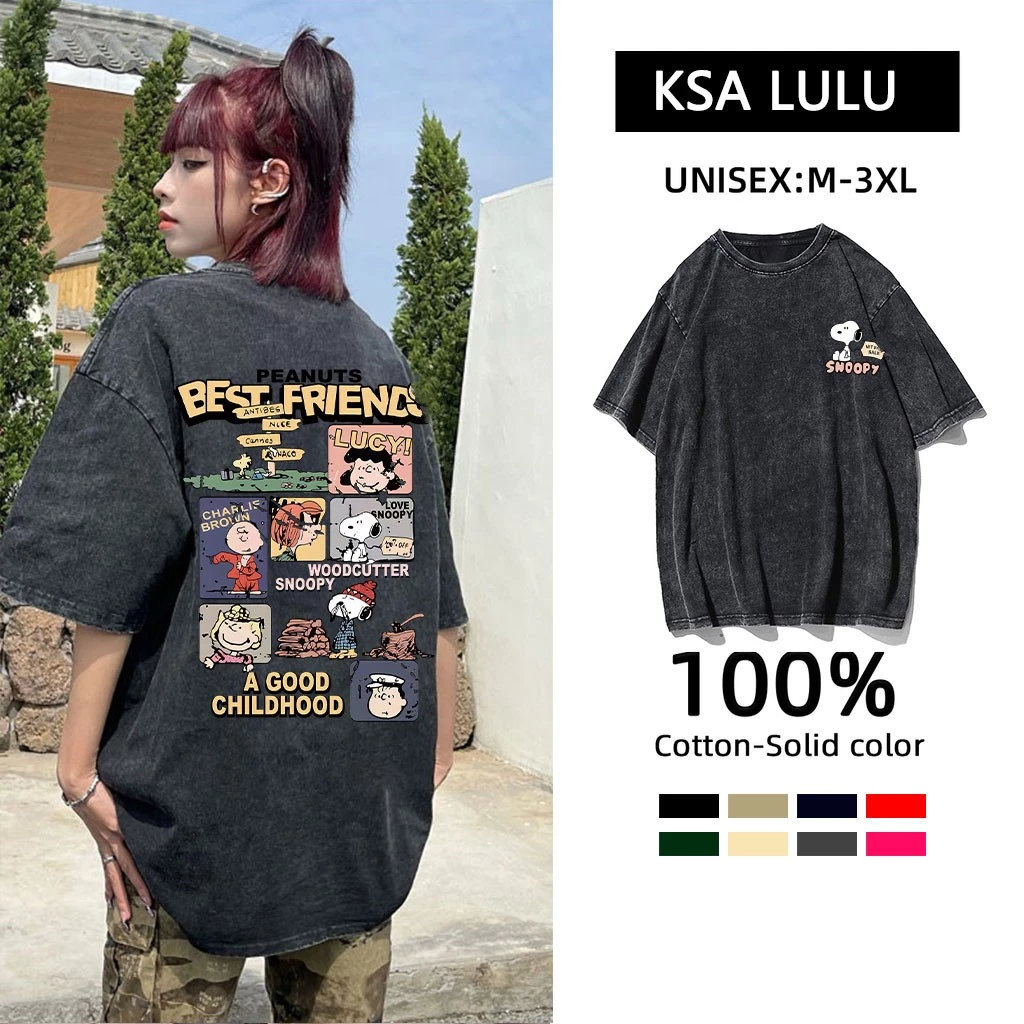 เสื้อยืดฟอกไซส์ใหญ่ oversize cotton100 เสื้อผ้าแฟชั่นเกาหลี เสื้อโอเวอร์ไซส์ผู้หญิงวินเทจเท่ๆ สตรีทลายการ์ตูน มาใหม่ 3XL