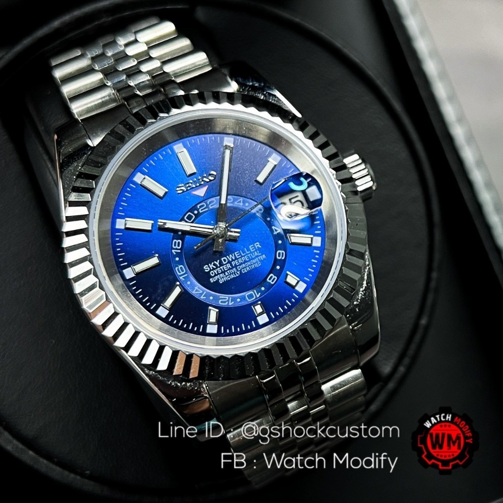 Seikomod Datejust Sky Dweller Blue Dial Jubilee Strap