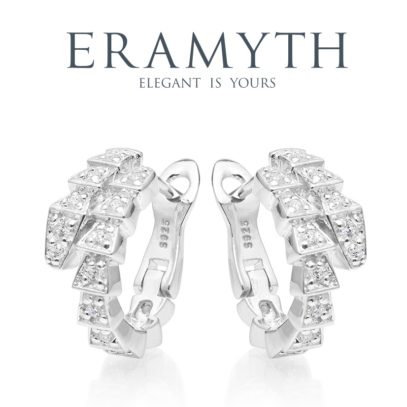 Eramyth Jewelry: ต่างหูงู เงินแท้ 92.5 ฝังด้วยเพชรสวิสCZ SH-0221-R01-14 สินค้ามาตรฐานส่งออก(พร้อมส่ง)