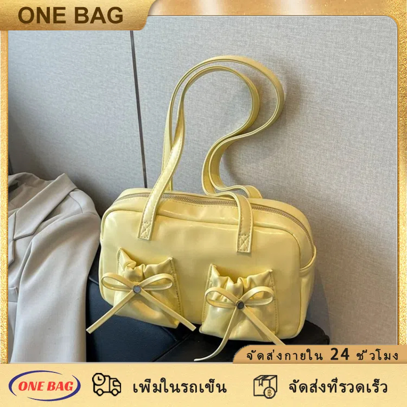 กระเป๋าสะพายไหล่ผู้หญิง กระเป๋าถือตกแต่งโบว์เกาหลี กระเป๋าโท้ทหนังระดับไฮเอนด์