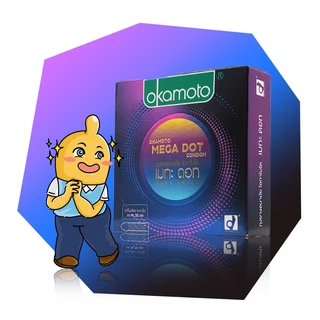 Okamoto Mega Dot ถุงยางอนามัย ผิวไม่เรียบ ปุ่มใหญ่ ขนาด 52 มม. บรรจุ 1 กล่อง (3 ชิ้น)