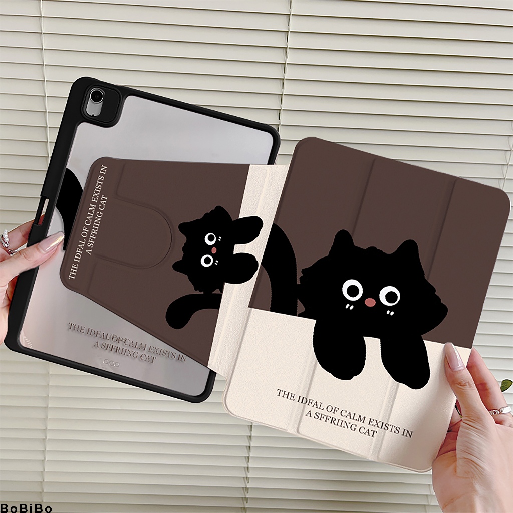 🪐24 ชั่วโมงเคส🪐case iPad Pro11 2024 Air6 Air7 11 ที่ใส่ปากกา แมวดำน่ารัก เคสiPadหมุน 360° Gen9 Gen11