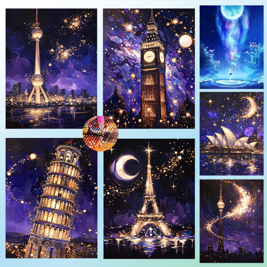 Diamond Painting 5D DIY ท้องฟ้ากลางคืน ครอสติสคริสตัล 5 มิติ ปักครอสติส ภาพติดเพชร WxH 30x40 cm.