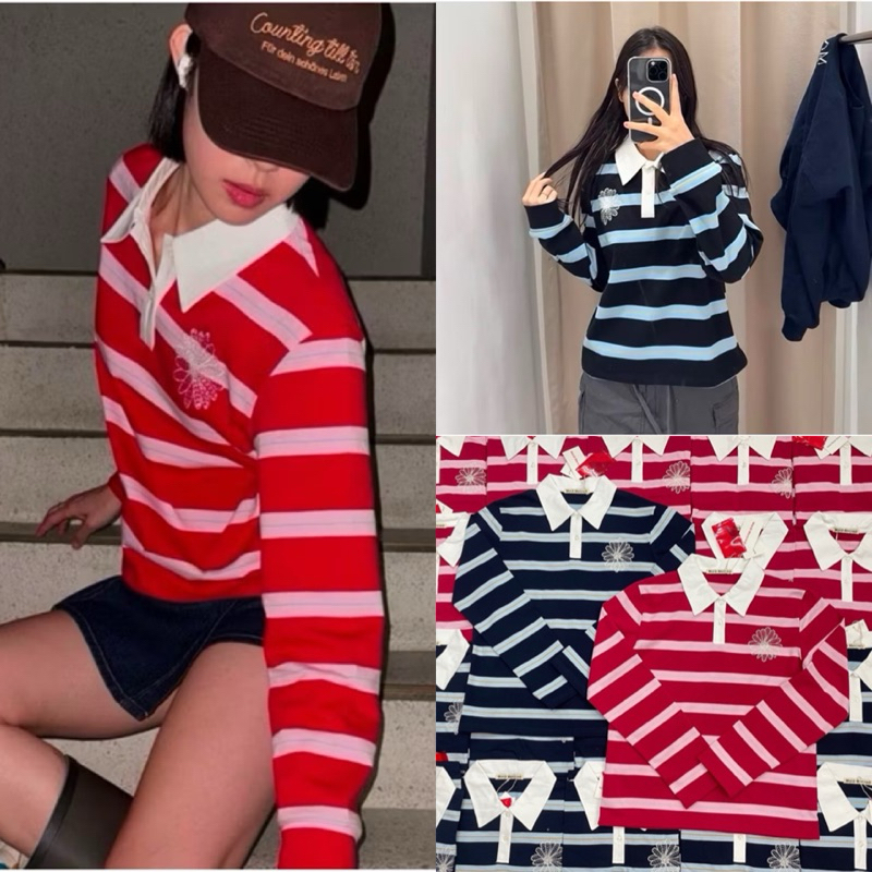 Mardi long sleeve สไตล์นี้มาแรงที่สุดในซีชั่นนี้เลยค่า เสื้อคอปกโปโลแขนยาว ลายริ้ว ปักอก สวยจิ้งทุกดีเทลดี ทรงพอดีตัว