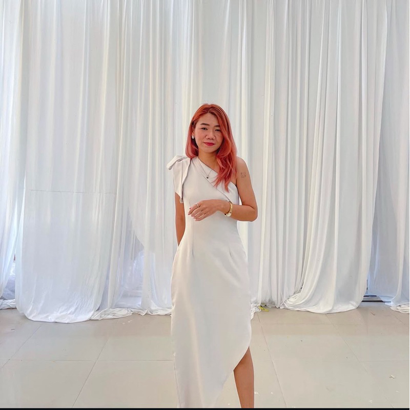 ชุดเดรสยาวสีครีมงานป้าย pastel time