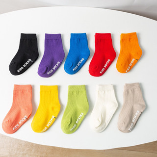 ถุงเท้าเด็กสีพื้นมีกันลื่น💚❤️💜💛สีสันสดใส