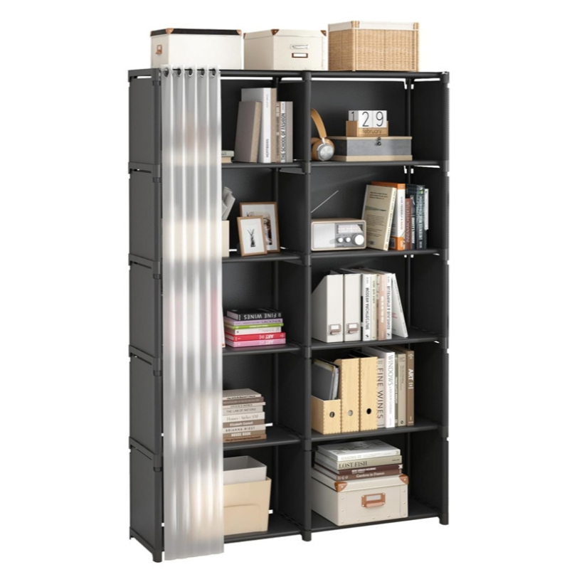 FTD ชั้นวางหนังสือ DIY  โครงเหล็กชั้นผ้ากันน้ำ พร้อมม่านปิด ประกอบง่าย แข็งแรง 3029