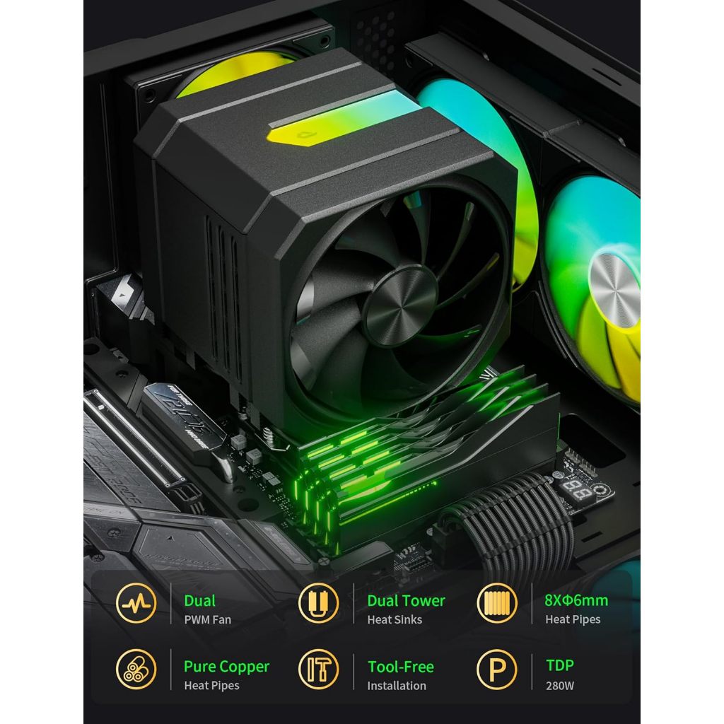 ฮีทซิงค์ระบายความร้อนซีพียู / upHere - UP2 CPU Air Cooler 8Pipes with ARGB, Dual Fans & Heatsinks