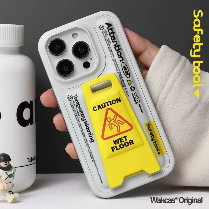Caution puff phone case from wakcase เคสไอโฟนนิ่มสีขาวมีสายลายcaution