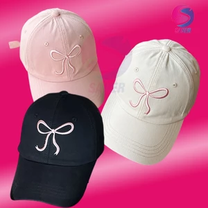 หมวกแก็ป (ปักโบว์) หมวกเบสบอล แฟชั่นเกาหลี cotton cap หมวกเดินป่า