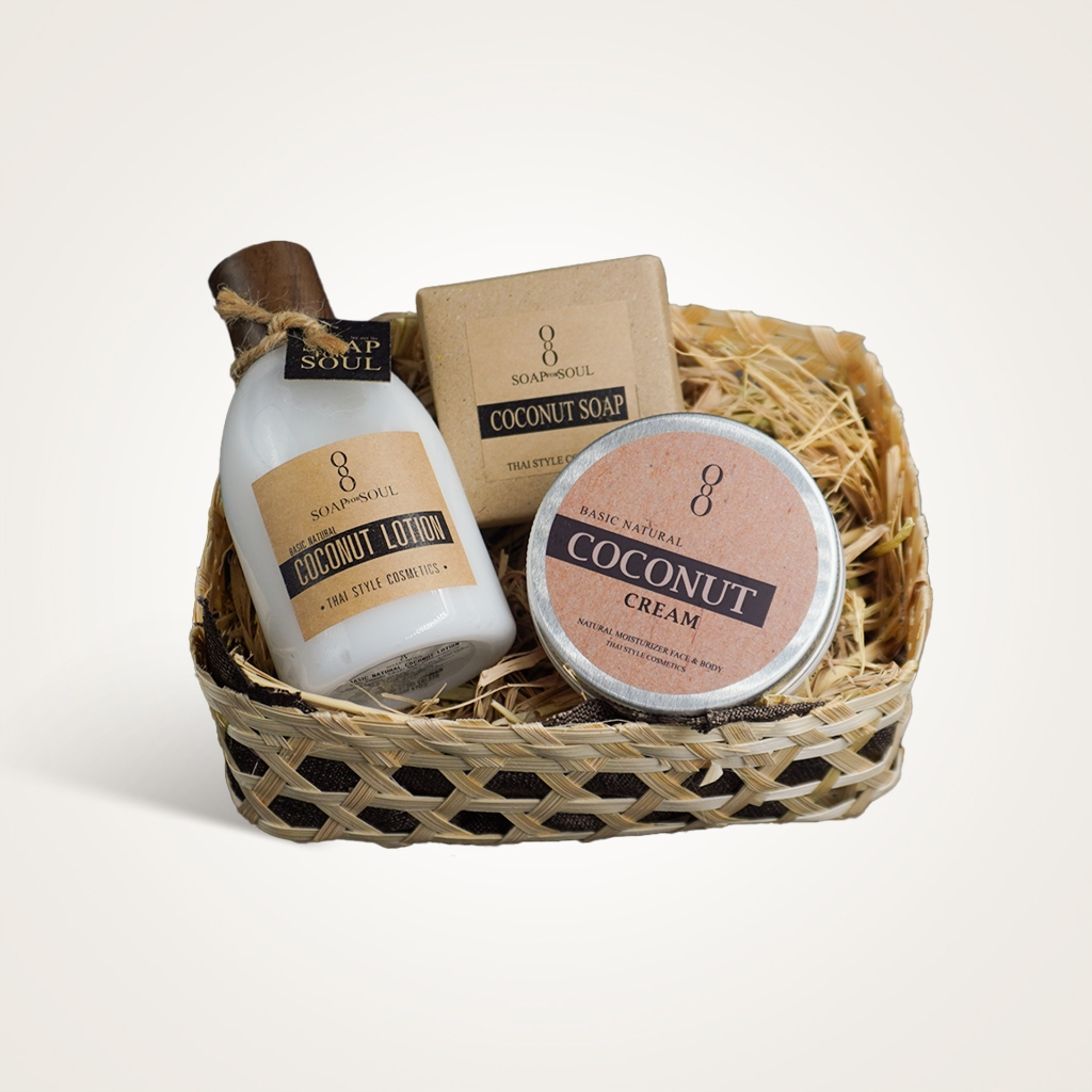 COCONUT SET | เซตมะพร้าวบำรุงผิว 3 ชิ้น (Soap, Cream, Lotion)