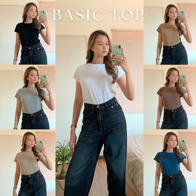 เสื้อยืดคอกลม แขนสั้น ทรงเบสิค ผ้าคอตตอลเนื้อนุ่มไม่ต้องรีด BS02