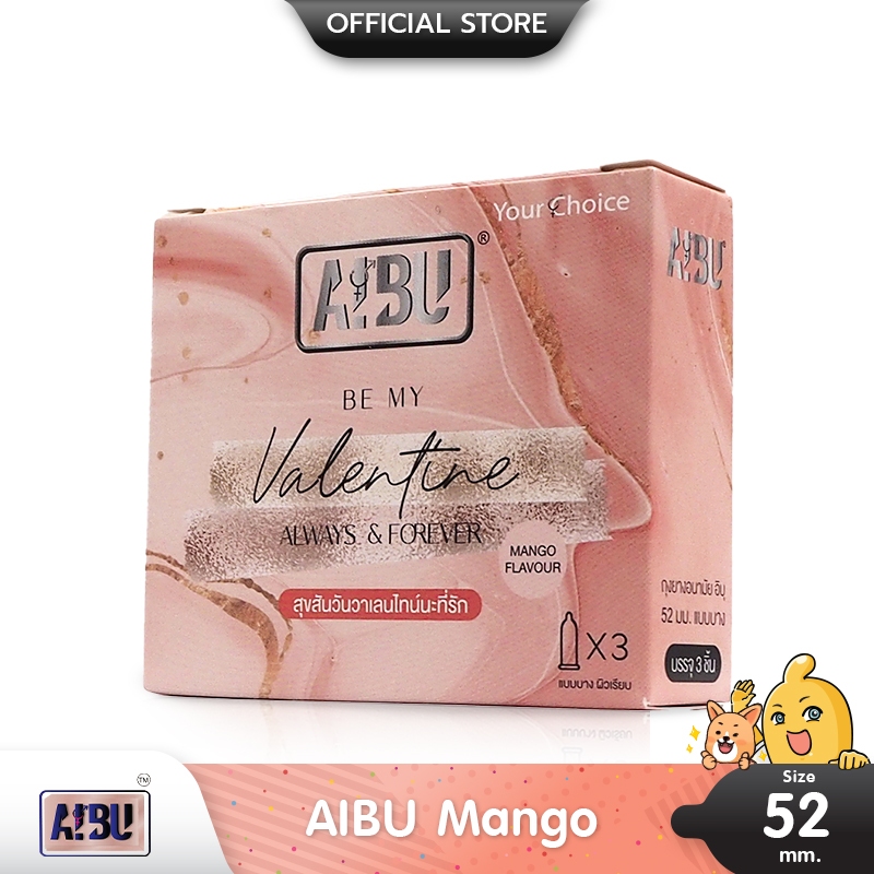 AIBU Mango ถุงยางอนามัย อิบุ กลิ่นมะม่วง บาง 0.03 มม. ขนาด 52 มม. บรรจุ 1 กล่อง (3 ชิ้น)