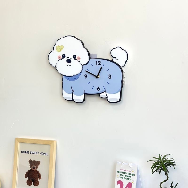 นาฬิกาแขวนรูปลูกสุนัข Bichon น่ารัก ดีไซน์สร้างสรรค์ นาฬิกาติดผนังรูปการ์ตูนสำหรับตกแต่งบ้านในห้องนั่งเล่น