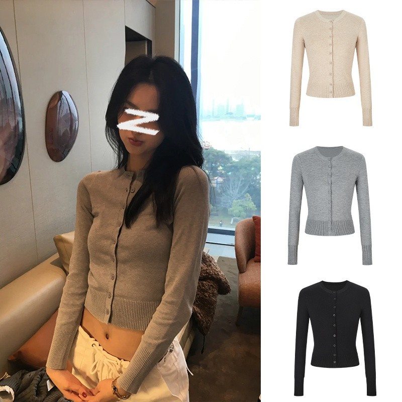 Moses Queen American Retro Knitted Cardigan Women's Autumn Thin Slim Long Sleeve Top Sweater Coat