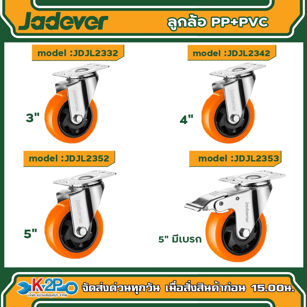 ลูกล้อ PP+PVC ล้อหมุน3",4",5" มีเบรกและไม่มีเบรก รหัส JDJL2332,JDJL2342,JDJL2352,JDJL2353 เจทเวอร์