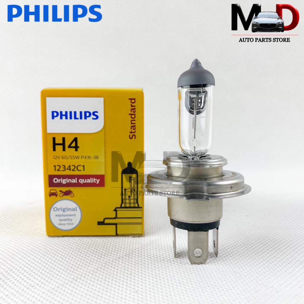 หลอดไฟหน้า รถยนต์ PHILIPS H4 12V 60/55W P43t-38 รหัส 12342C1