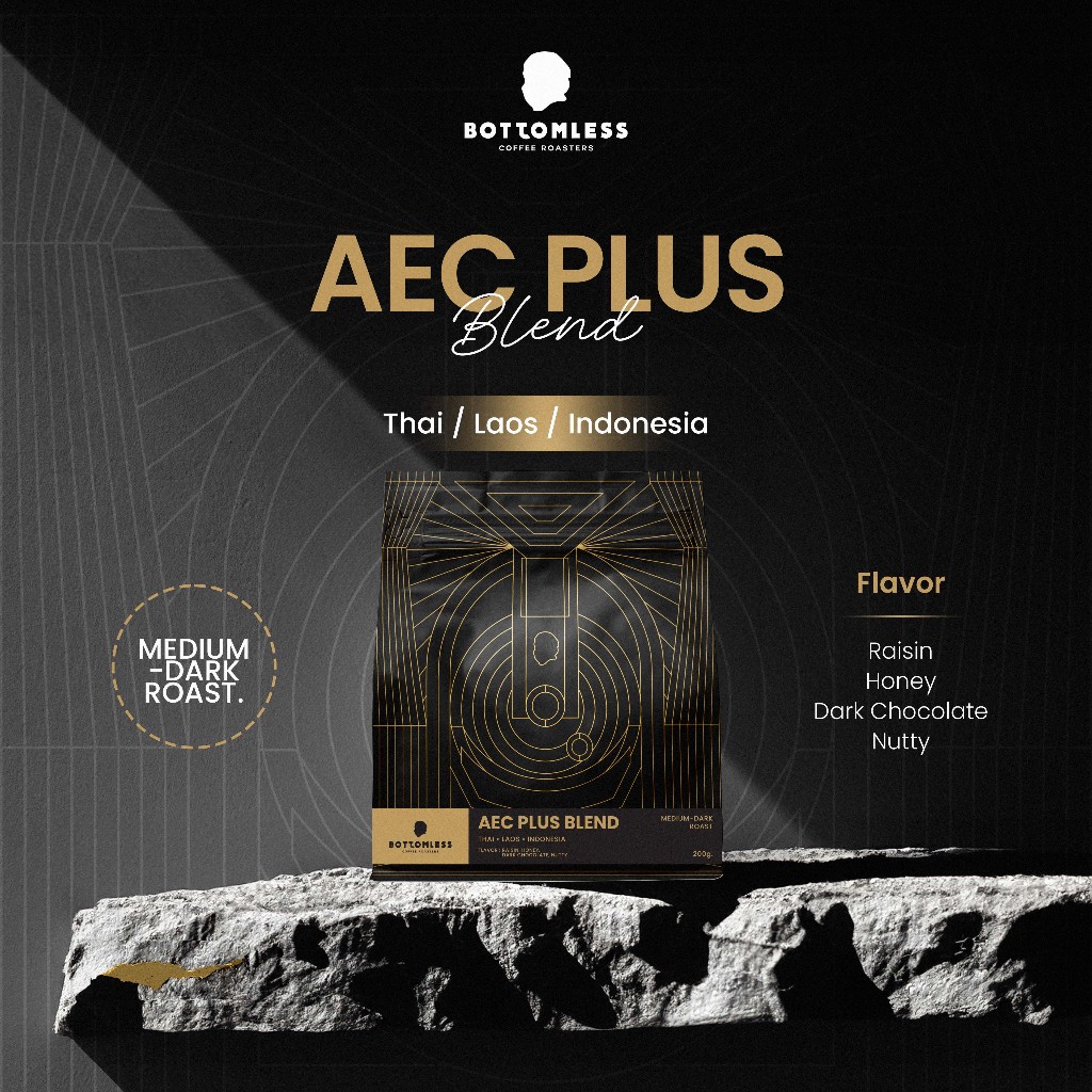 [Bottomless] เมล็ดกาแฟ บอททอมเลส - AEC Plus Blend (ไทย-ลาว-อินโด) คั่วกลางค่อนเข้ม