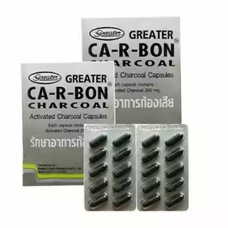 Ca-R-Bon Activated Charcoal Capsules 10 Cap คา อา บอน ผงถ่าน 10 แคปซูล (ยาสามัญประจำบ้าน)
