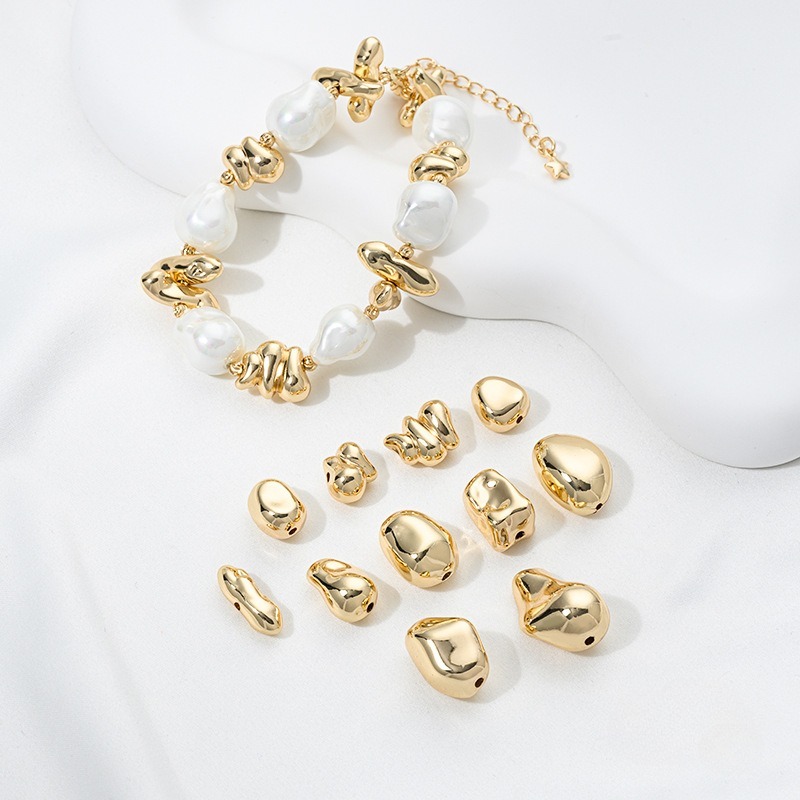 Alloy gold plated irregular through hole irregular stone beads diy handmade bracelet necklace jewelr