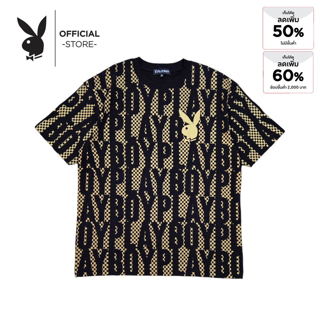 PLAYBOY เสื้อยืดคอกลม OVERSIZE รุ่น P1MT249OT068BK