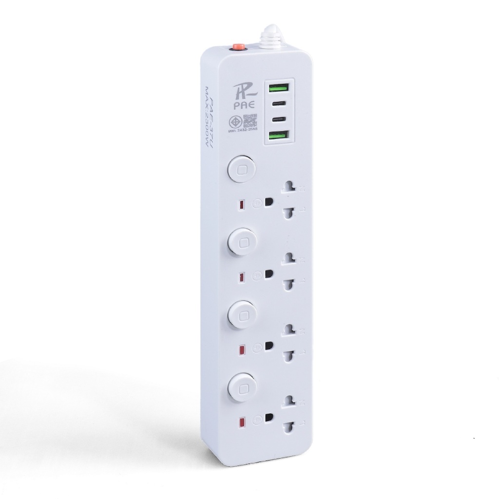 ปลั๊กไฟ ปลั๊กไฟต่อพ่วง มี ช่อง USB และ Type-Cยาว 3/5/10 เมตร 2300W power socket มีมอก พร้อมสวิตช์ปิด-เปิด cheers9