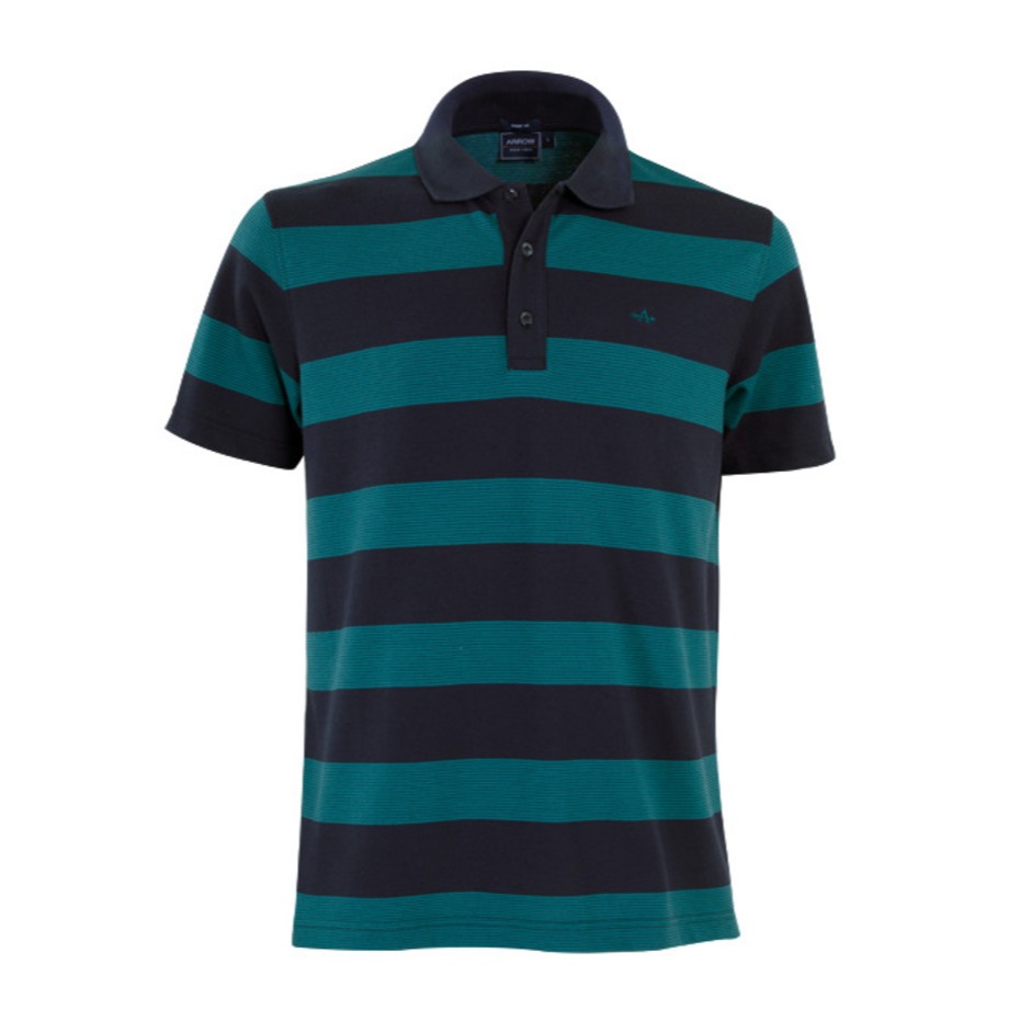 ARROW STRIPED COTTON POLO เสื้อโปโล ผ้าลายทาง สีเขียวกรม ทรง Smart MPCM218-NV