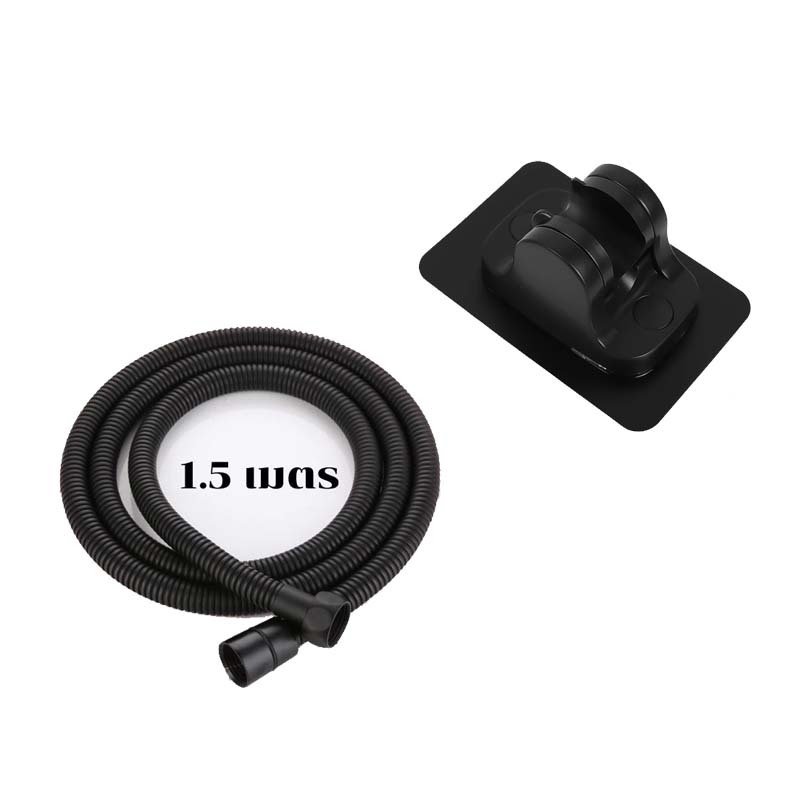 สายฝักบัว สายชำระ สแตนเลสแท้ ทนทาน ที่แขวนฝักบัว ปรับองศาได้ สีดำ