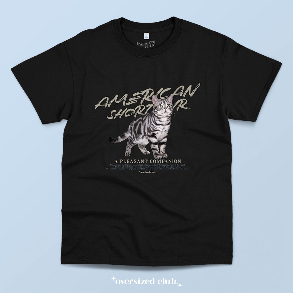 เสื้อยืดสกรีนลายแมว American Shorthair อเมริกันช็อตแฮร์ (Stand) [Classic Cotton 100% by Oversized Club] - รูปที่ 2