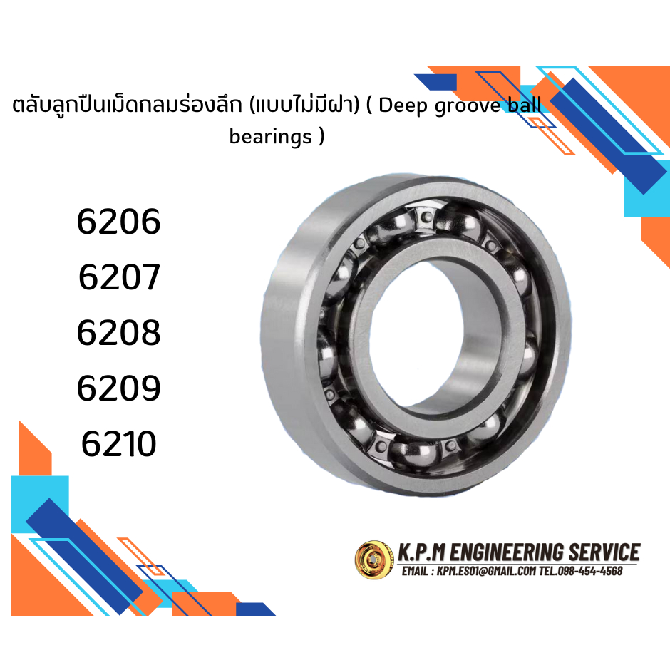 6206 6207 6208 6209 6210 open ตลับลูกปืนเม็ดกลมร่องลึก (แบบไม่มีฝา) ( Deep groove ball bearings )