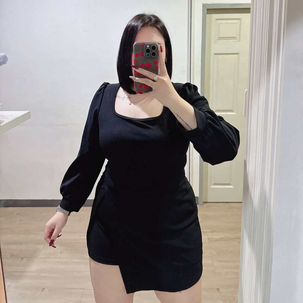 เสื้อคอเหลี่ยมแขนยาวสาวอวบผ้าวูลเวฟ อก 38-44 นิ้ว // ส16