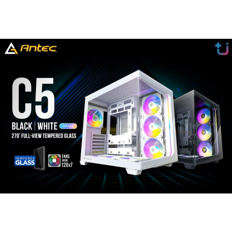 CASE (มีพัดลมARGB 7 ตัว) ANTEC C5 ARGB ดีไซน์แบบพาโนรามา 270° Full-View Tempered Glass (ATX) -ของแท้ 1 ปี